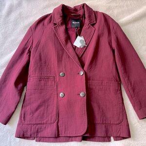 NWT Madewell Hayfield Double-Breasted Blazer Vintage Mulberry Size M